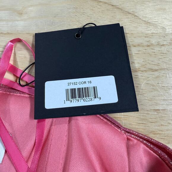 Mac Duggal NWT Off The Shoulder Ruched Waist Slit Metallic Gown Pink Size 16 - Picture 5 of 9